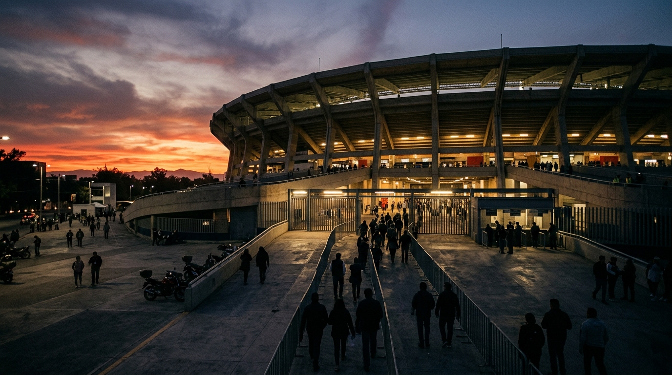 Estadio GNP Seguros con luces de concierto nocturno en la Ciudad de México
