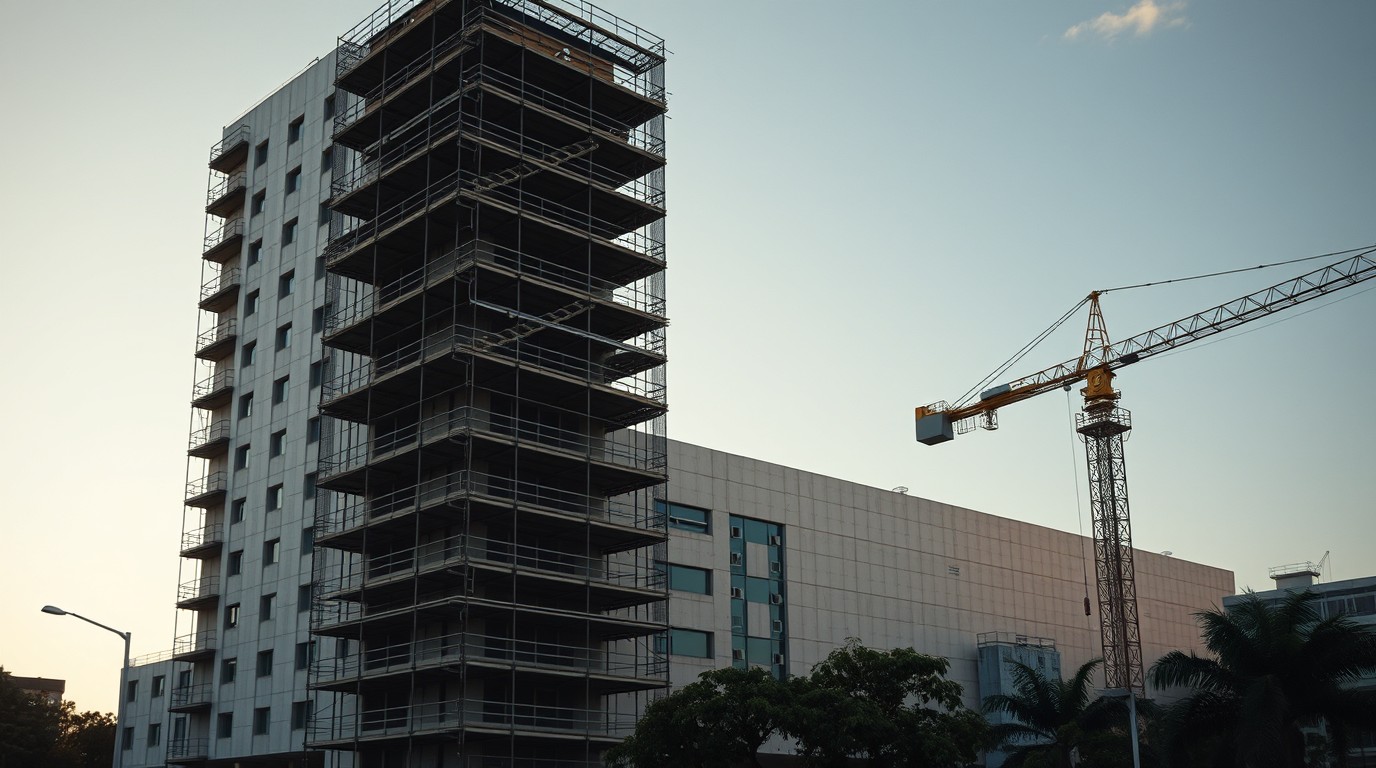 Fachada de hospital público nuevo en la zona sur de CDMX al amanecer