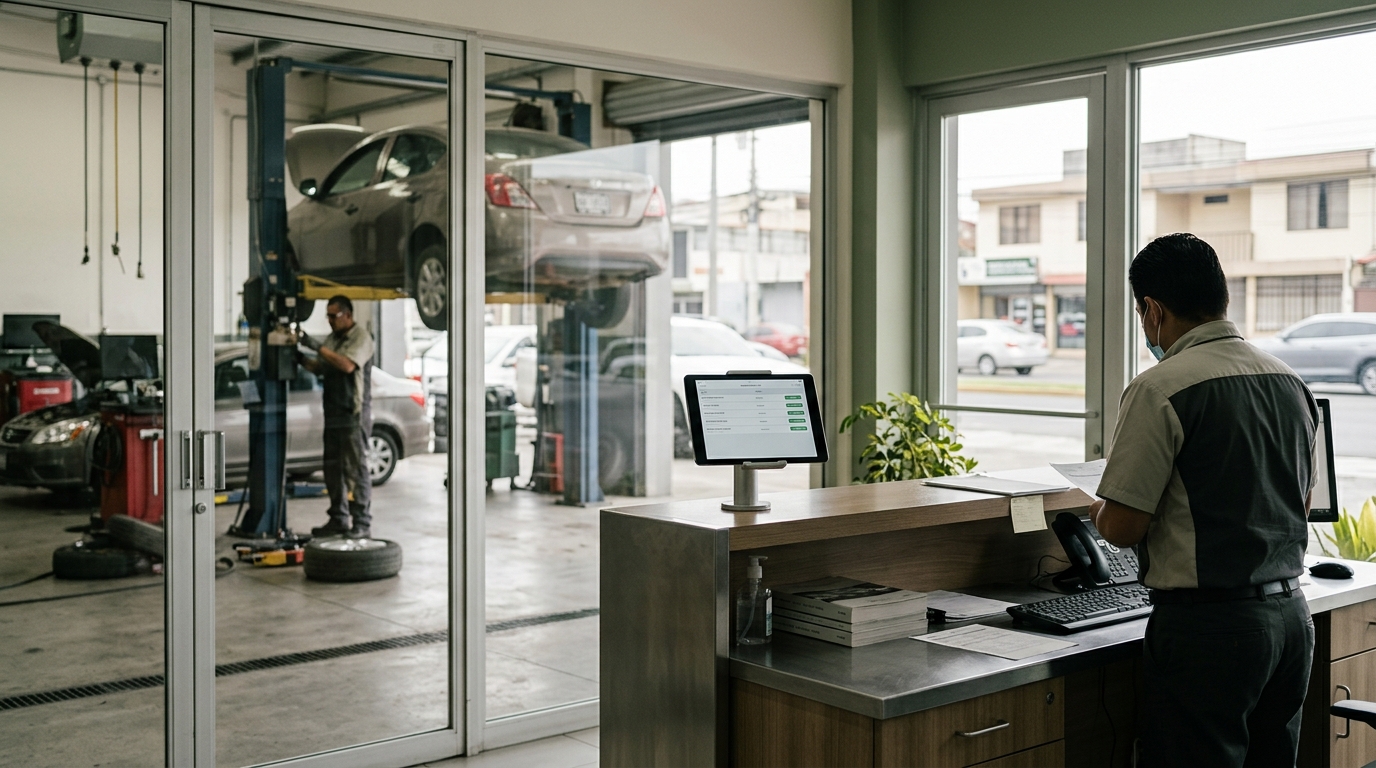 Mostrador de servicio de concesionario automotriz con IA y agenda de citas