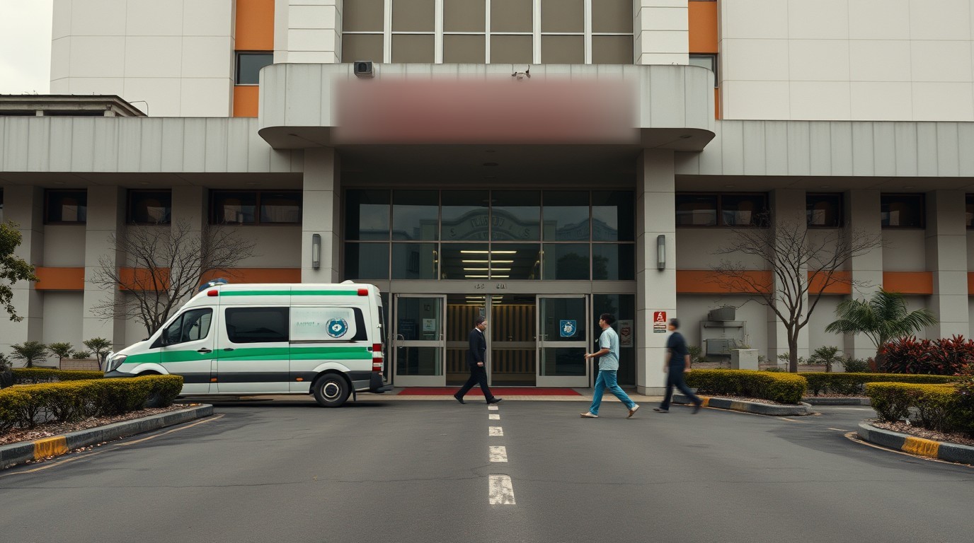 Entrada de urgencias de hospital público con ambulancia durante la movilización del IMSS