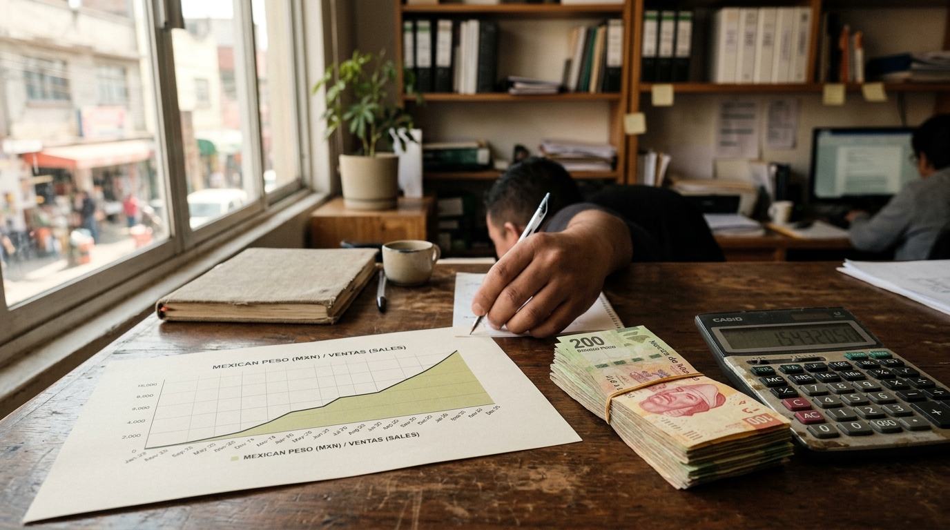 Fachada del Banco de México con gráfica de inflación en primer plano