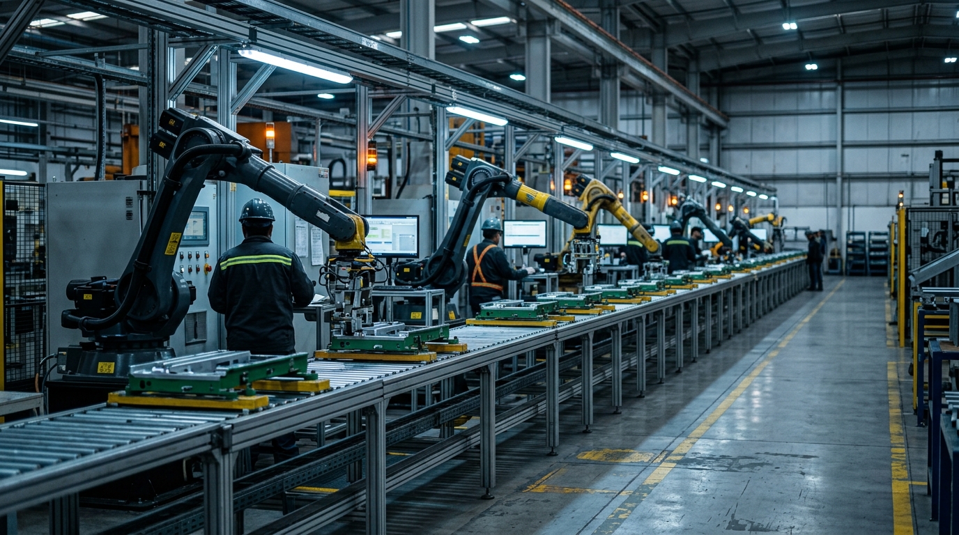 Planta manufacturera mexicana con adopción de IA en línea de ensamblaje automatizada