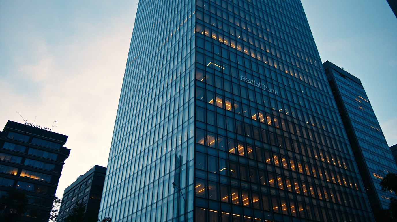 Edificio corporativo moderno en Ciudad de México al atardecer, inversión Revolut México